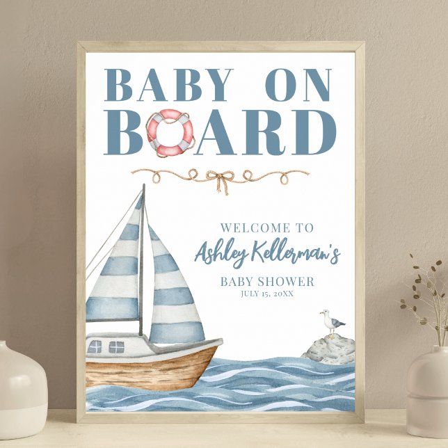 Affiche Bébé à bord Baby shower nautique (Baby On Board Nautical Baby Shower Poster )