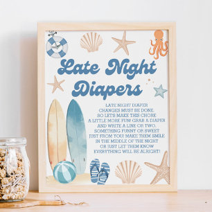 Affiche Bébé à bord Baby shower tard la nuit Diapers jeu