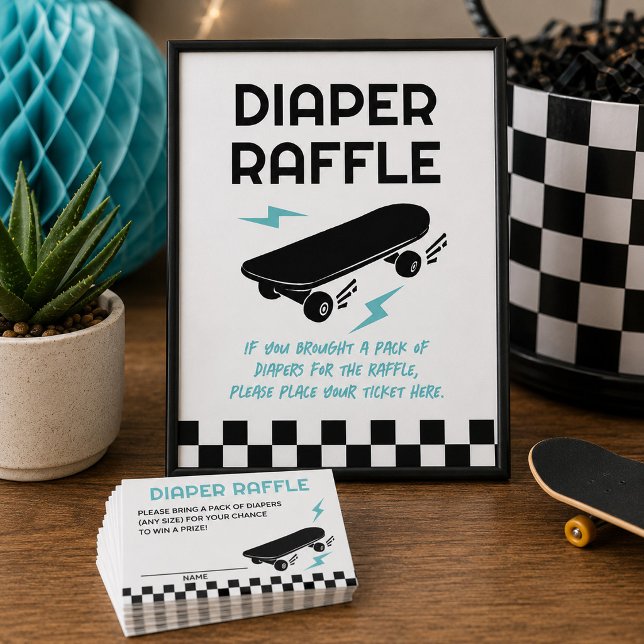 Affiche Bébé à Bord Skateboard Baby Shower Tirage au Sort  (Créateur téléchargé)