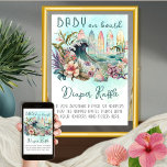 Affiche Bébé à bord Tropical Surfing Diaper Raffle<br><div class="desc">Le design exotique et floral "Baby on Board", sur le thème du surf tropical, est un modèle baby shower qui présente un thème neutre pour les hommes et les femmes, avec une touche tropicale. Le design dépeint un ensemble de planches de surf colorées avec l'océan et une vague éclatante au...</div>