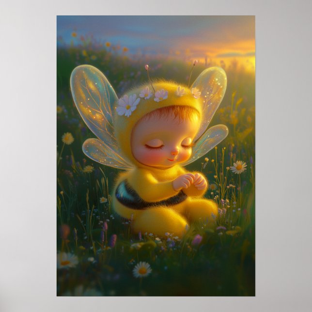 Affiche Bébé abeille miel fantaisiste dans un ensoleillé (Devant)