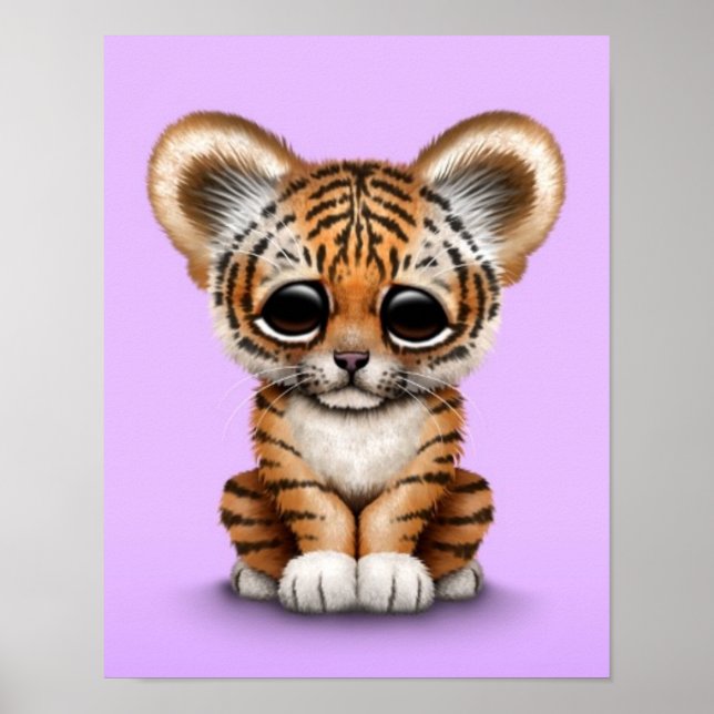 Affiche Bébé adorable Tiger Cub sur pourpre (Devant)