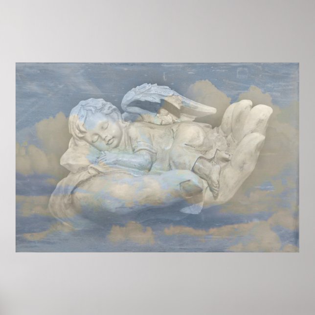 Affiche Bébé Ange ailes dormant dans la main de Dieu (Devant)