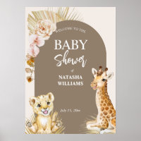 Bébé animaux baby shower brun signe de bienvenue