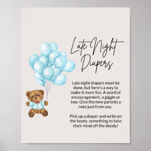 Affiche Bébé Baby shower Ours Bleu Late Night Diapers