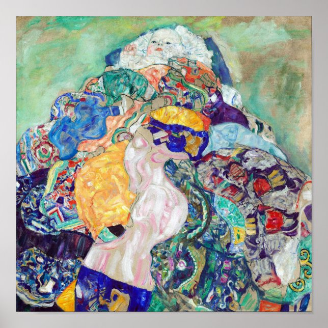 Affiche Bébé Berceau peinture par Gustav Klimt (Devant)