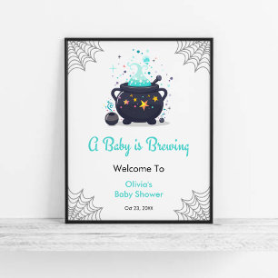 Affiche Bébé bleu brasse Baby shower d'Halloween Bienvenue