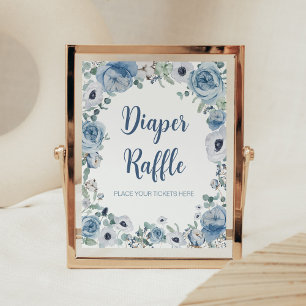 Affiche Bébé bleu en fleur Baby shower Déchets Raffle