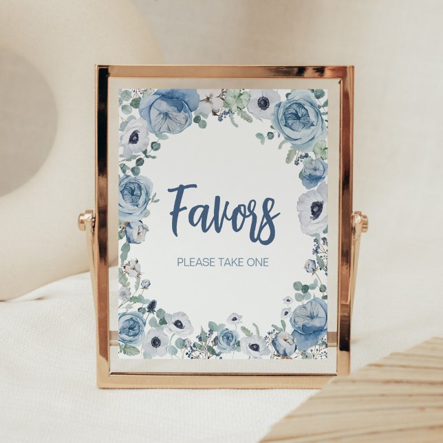 Affiche Bébé bleu en fleur Baby shower Faveurs (Dusty Blue Wildflower Baby Shower Favors Sign)