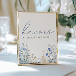 Affiche Bébé Bleu En Fleur Fleur sauvage Douche Faveur Sig