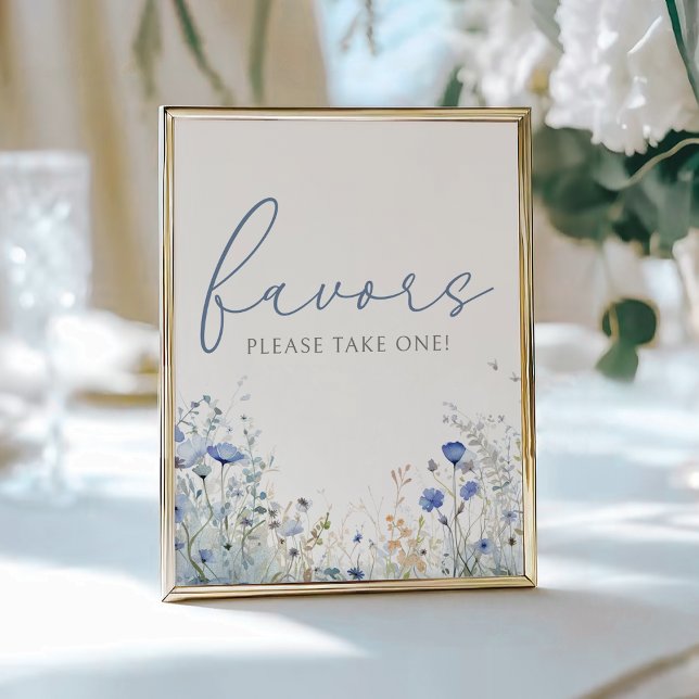 Affiche Bébé Bleu En Fleur Fleur sauvage Douche Faveur Sig (Créateur téléchargé)