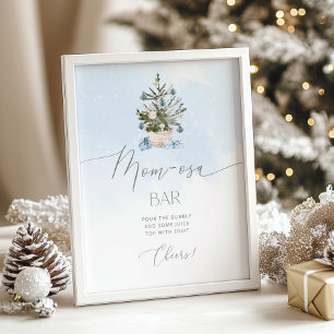 Affiche Bébé bleu hiver arbre de Noël maman-osa bar