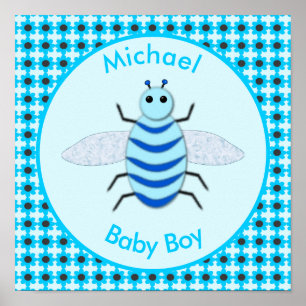Affiche Bébé Bleu mignon Bee Bee Personnalisé