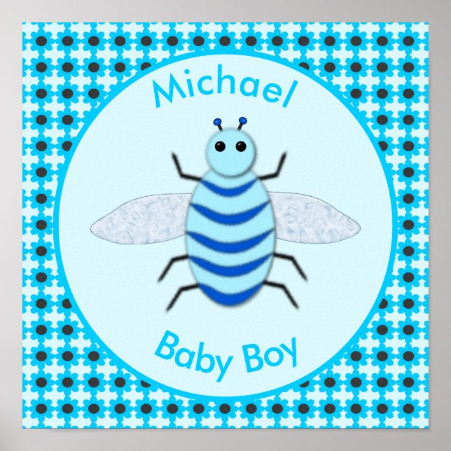 Affiche Bébé Bleu mignon Bee Bee Personnalisé (Devant)