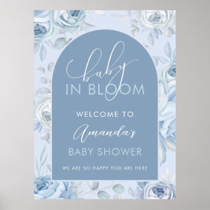 Affiche Bébé Bleu Poussiéreux en Fleur Bienvenue à la Baby