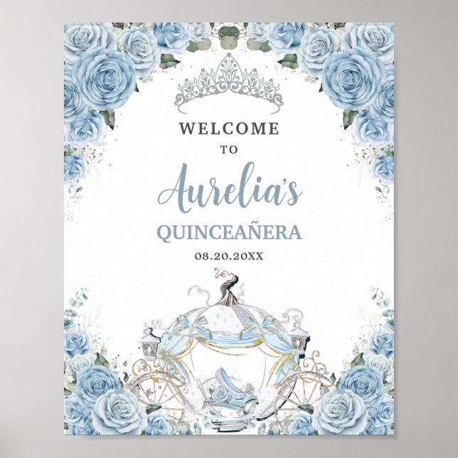 Affiche Bébé Bleu Rose Princesse Carriage QUINCEAÑERA 16e (Devant)