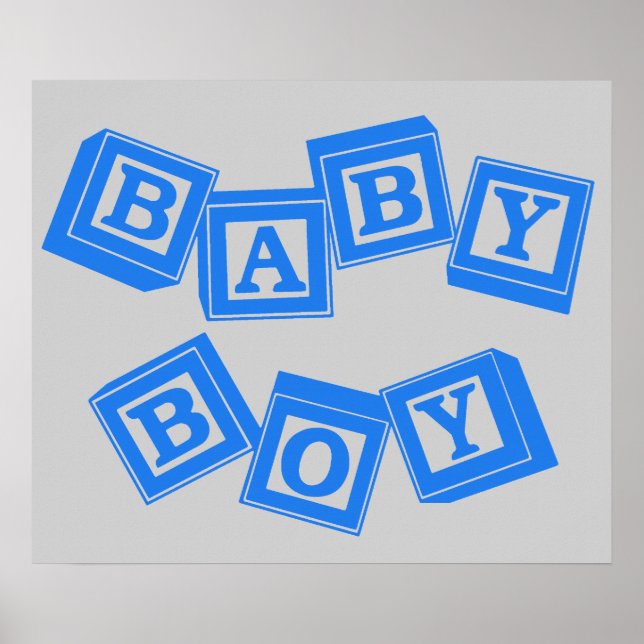 Affiche Bébé Blocs Alphabet Bleu Bois (Devant)