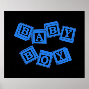 Affiche Bébé Blocs Alphabet Bleu Bois