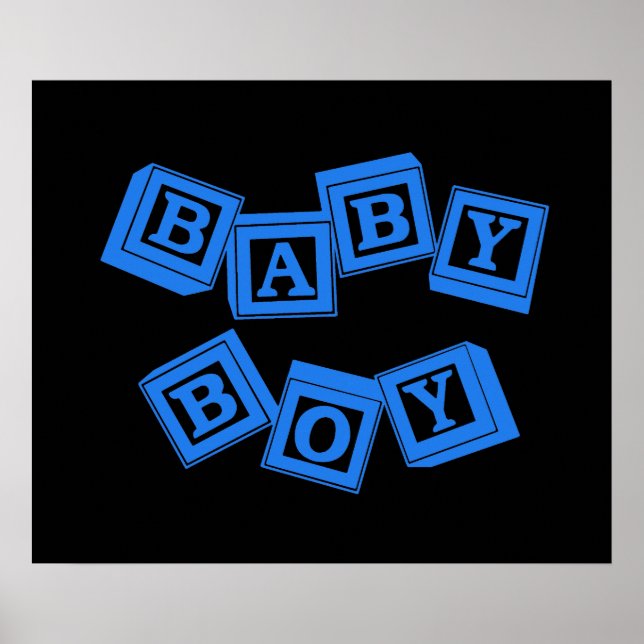 Affiche Bébé Blocs Alphabet Bleu Bois (Devant)
