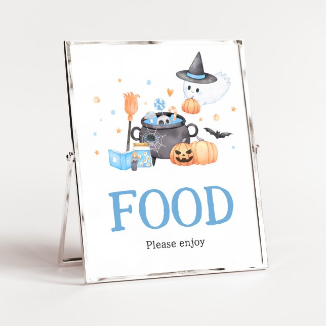 Affiche Bébé brasse Bleu Halloween Baby shower nourriture (Baby is Brewing Baby Shower Food Sign)