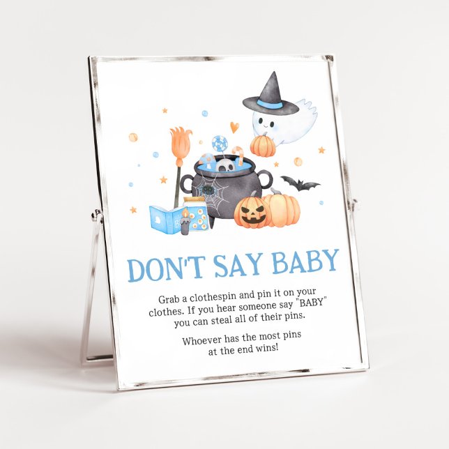 Affiche Bébé brasse Bleu Halloween Ne pas dire Bébé (Baby is Brewing Baby Shower Don't Say Baby Sign)