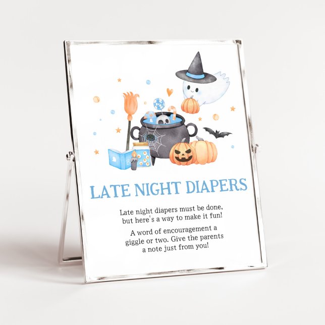 Affiche Bébé brasse Bleu Late Night Diapers (Baby is Brewing Baby Shower Late Night Diapers Sign)