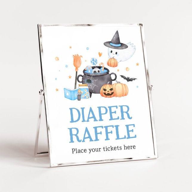 Affiche Bébé brasse Blue Halloween Raffle de couche (Baby is Brewing Baby Shower Diaper Raffle Sign)