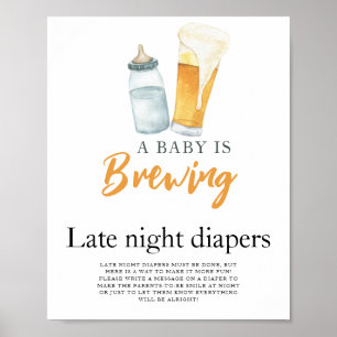 Affiche Bébé brasse de la bière Change couche la nuit jeu