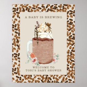 Affiche Bébé brasse du café glacé Floral Douche Bienvenue