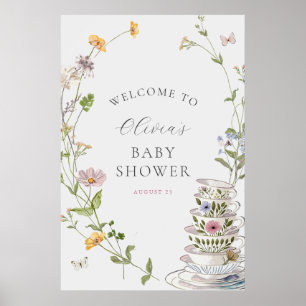 Affiche Bébé brasse Fleur sauvage Thé Baby shower Bienvenu