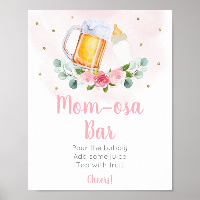 Affiche Bébé brasse Or rose Floral Mimosa Bar Signal (Devant)
