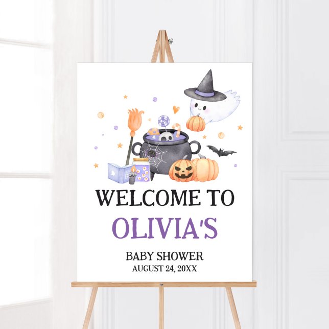 Affiche Bébé brasse Purple Halloween Bienvenue (Baby is Brewing Baby Shower Welcome Sign)