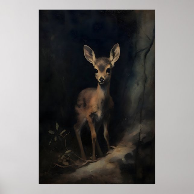 Affiche Bébé Cerf Faon Art Mural, Animaux de la Forêt, Som (Devant)