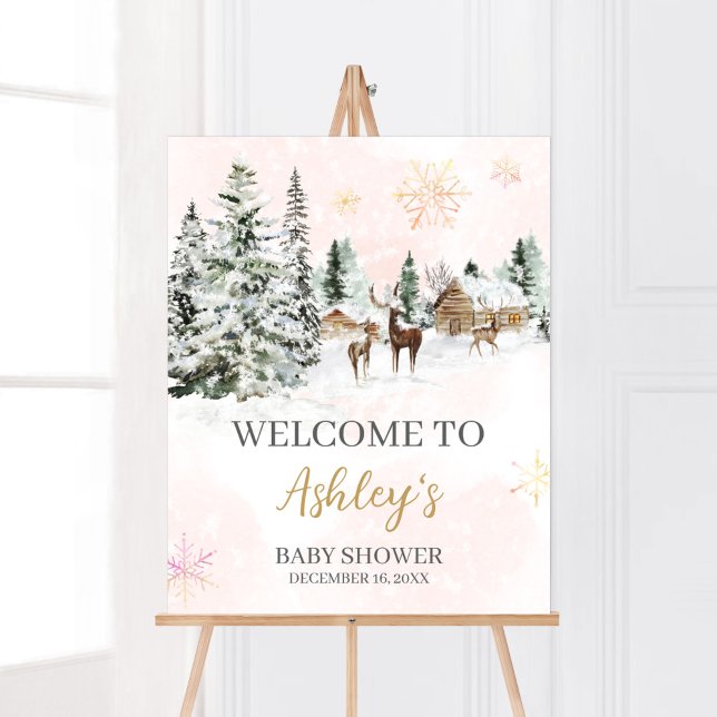 Affiche Bébé C'est froid dehors Fille Accueil d'hiver (Winter Wonderland Baby Shower Welcome Sign)