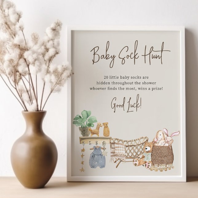 Affiche Bébé Chasse de choq Boho Baby Nursery Baby shower  (Baby Sock Hunt Baby Shower game sign - printed or digital - from my Boho Baby Nursery Collection)