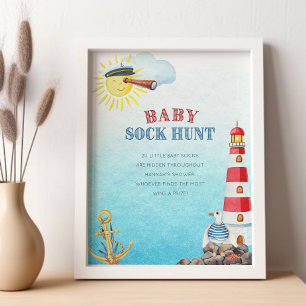 Affiche Bébé Chasse Sock Cute Baby shower nautique Jeu