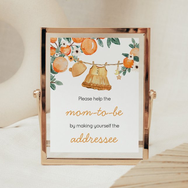 Affiche Bébé Clothesline Orange Fruit Enveloppe Station (Baby Clothesline Orange Baby Shower Envelope Station Sign)