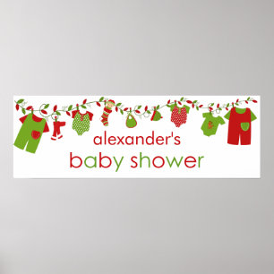 Affiche Bébé de Noël Blanchisserie Garçon Baby shower Bann