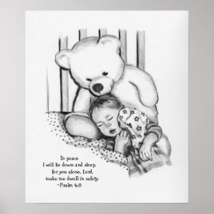 Affiche Bébé de sommeil, ours de nounours attentif : Vers