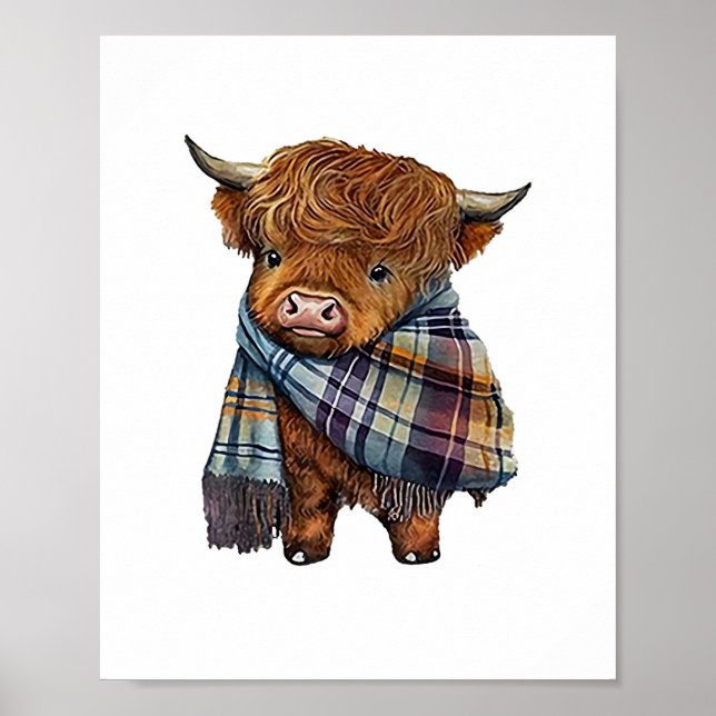 Affiche Bébé De Vache De West Highland Avec Écharpe Plaid (Devant)