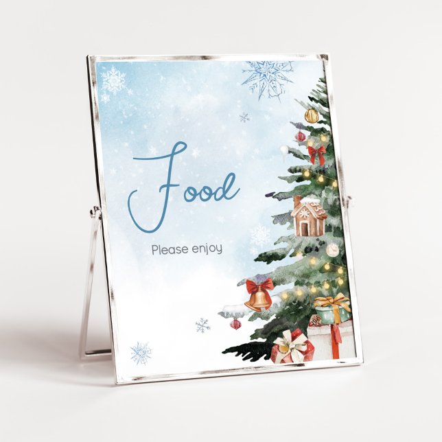 Affiche Bébé d'hiver bleu Il fait froid dehors nourriture (Baby It's Cold Outside Baby Shower Food Sign)