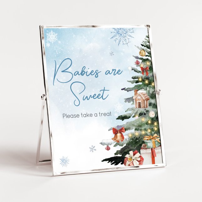 Affiche Bébé d'hiver bleu Son froid extérieur Bébés sont d (Baby It's Cold Outside Baby Shower Babies are Sweet Sign)