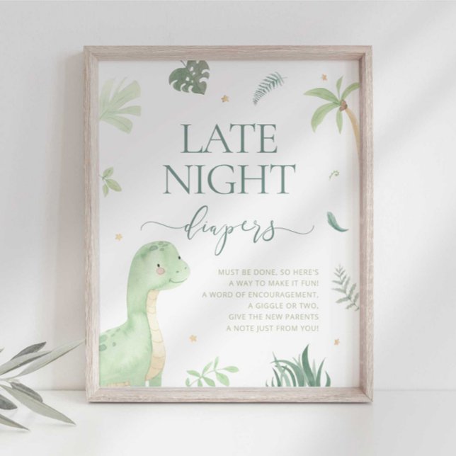 Affiche Bébé Dino Baby shower Late Night Diapers Signale (Créateur téléchargé)
