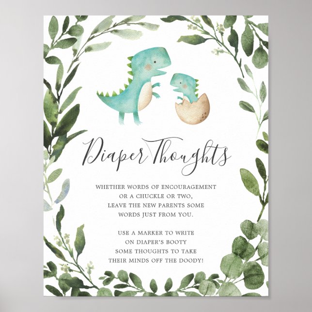Affiche Bébé Dinosaur Baby shower couche Pensées Signe (Devant)