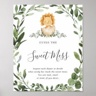 Affiche Bébé Dinosaure Baby shower Devinez Le doux Mess
