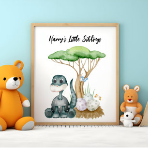 Affiche Bébé dinosaure mignon avec ses petits frères et so