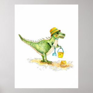 Affiche Bébé Dinosaure T-Rex sur la plage