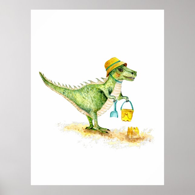 Affiche Bébé Dinosaure T-Rex sur la plage (Devant)