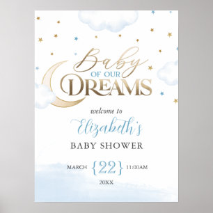 Affiche Bébé d'or bleu de nos rêves Bienvenue