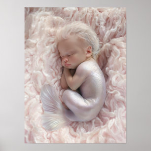 Affiche Bébé dormant Sirène Pépinière Art
